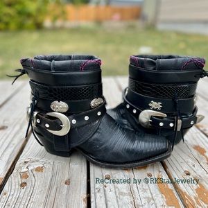 Size 9 Lizard Skin Square Toe Cowboy Boots UPCycled Cowgirl Boots Ankle Bootie